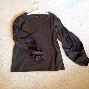 NET Lace Split Sleeve Dark Green Top